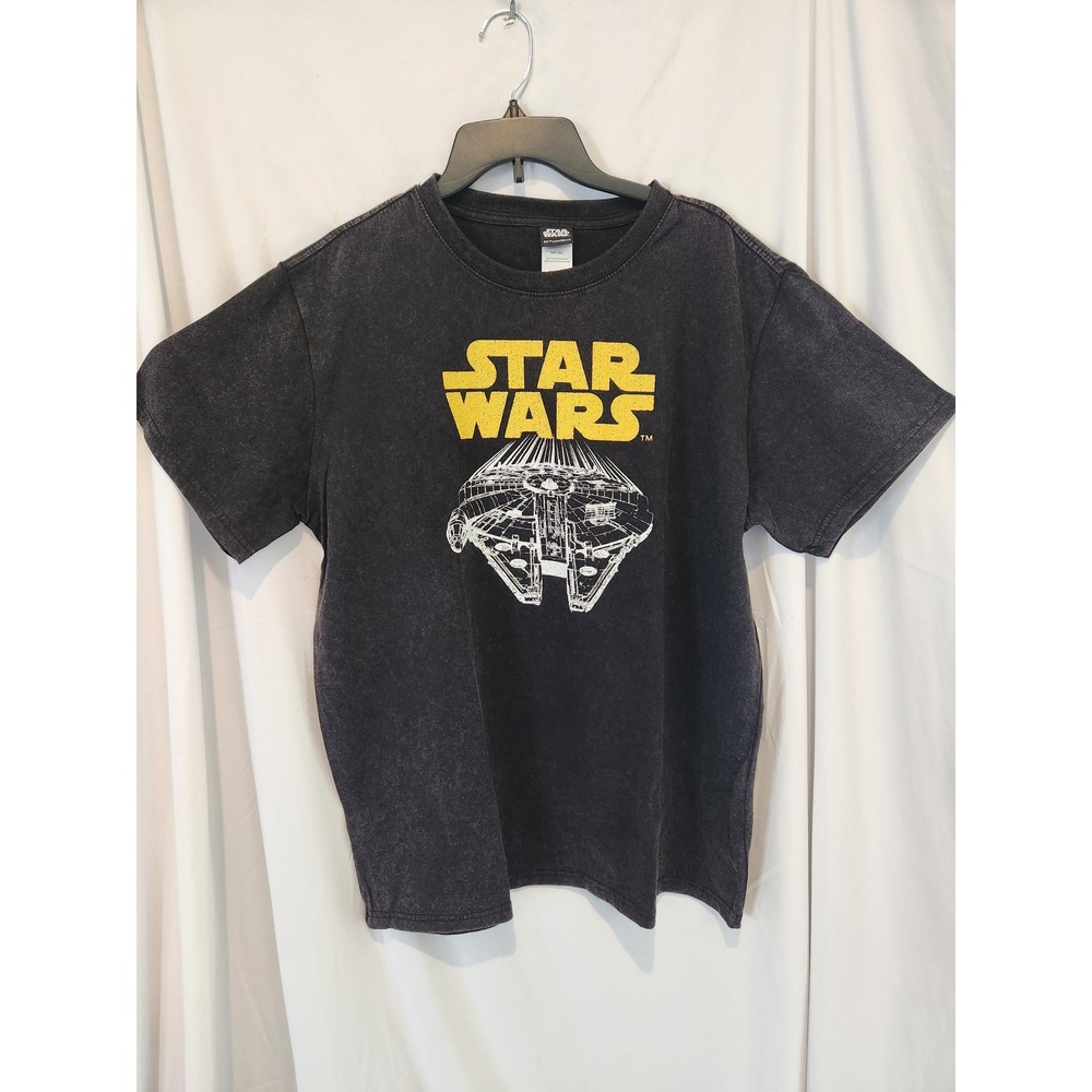 Star Wars Millennium Falcon Acid Wash Graphic T-Shirt Mens XXL Black Yellow